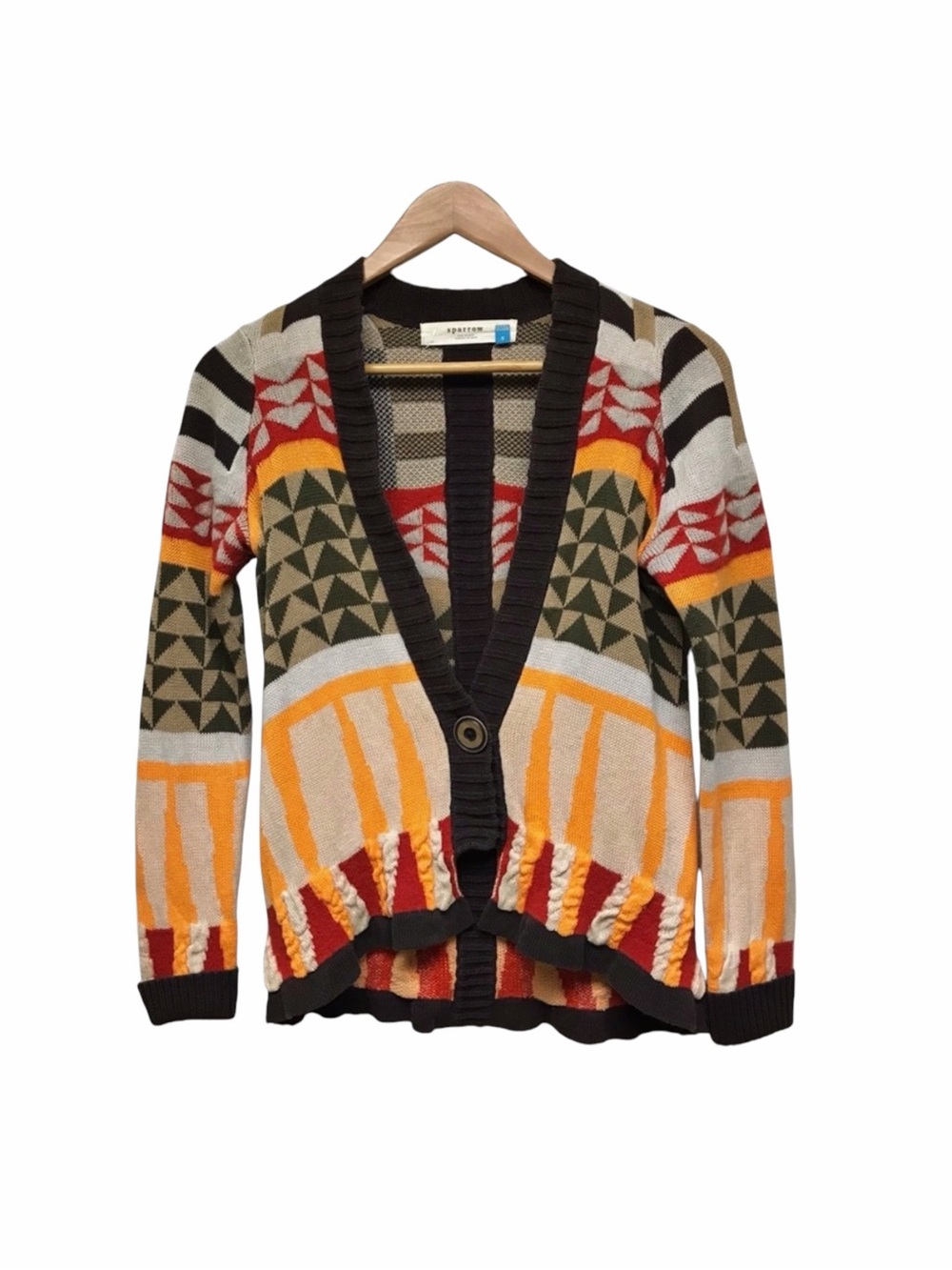 Anthropologie Sparow Tribal Print Linen Blend Knit Cardigan Sweater S